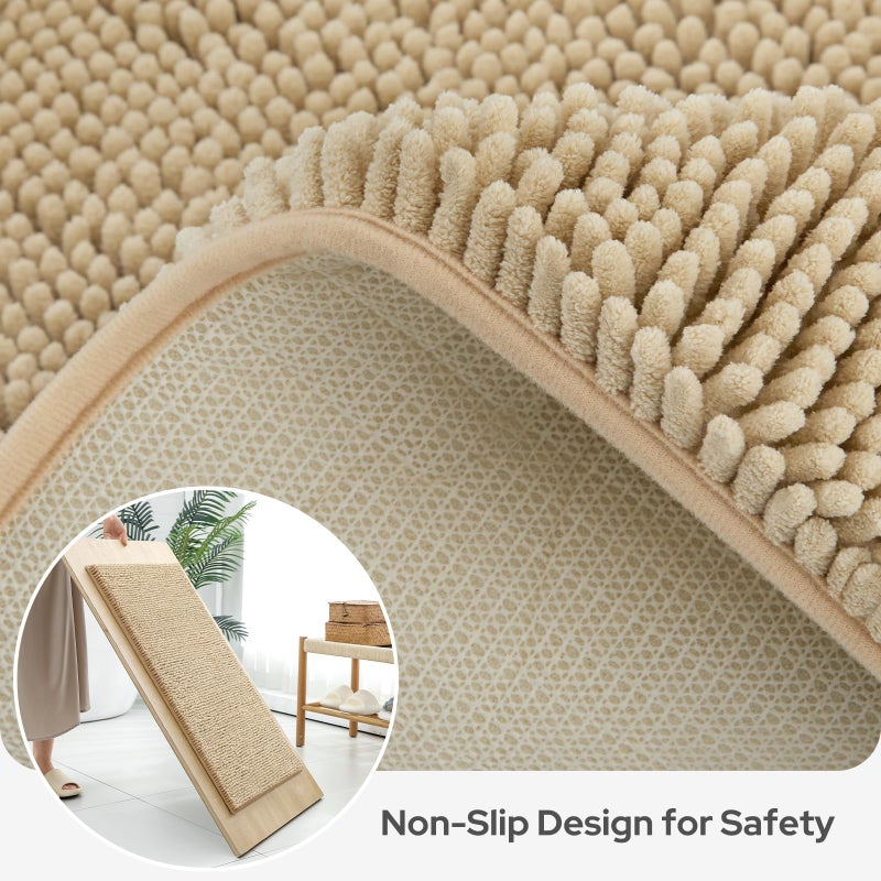 BYSURE Beige Bathroom Rugs Sets 3 Piece Non Slip Extra Absorbent Plush Chenille Soft Washable Bath Mats - Image 5